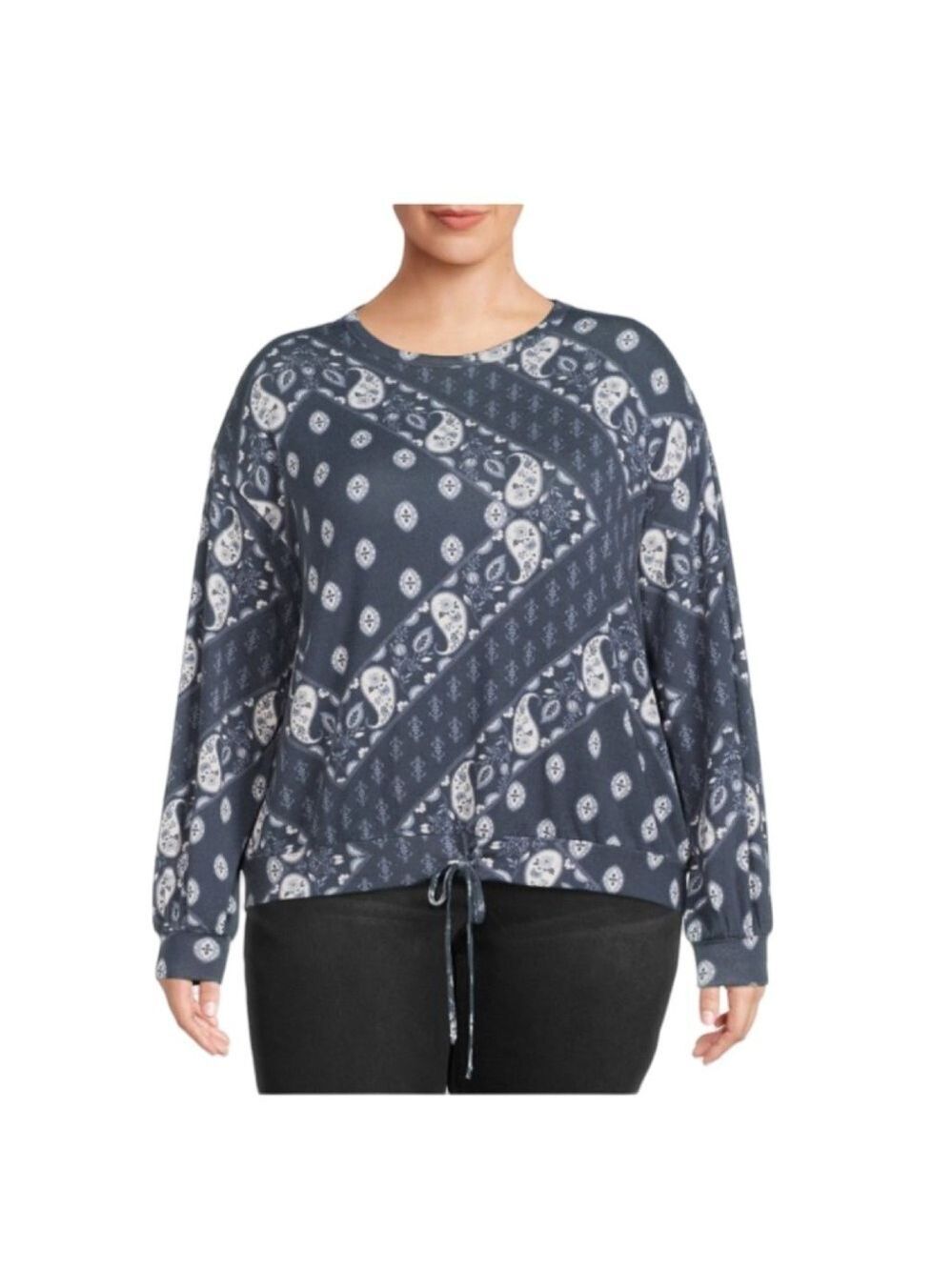 Como Blu Long Sleeve Boho Paisley Bandana Print Pullover Soft Top NWT Size 3X